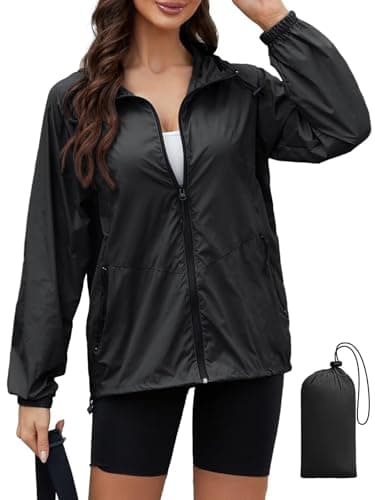 PITINAN Ladies Rain Jacket Waterproof Light Raincoat Women Windbreaker Jacket With Hood Lightweight Waterproof Rain Shell For Outdoor Hiking Black M - Image 1