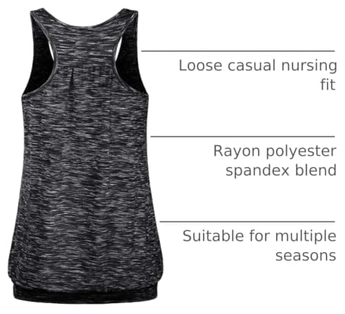 Joymom Nursing Tops for Women Breastfeeding,Latched Mama Postpartum Clothes Lactation Tunics Shirts Plus Size Loose Casual Stretchy Basic Wear Black XL - Thumbnail 4