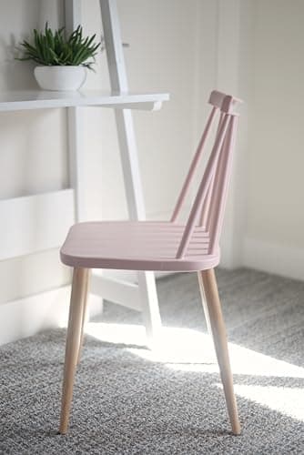 Xdeco Contemporary Windsor Design Plastic Dining Chair, Living Room Chair, Patio Chair, Armless Chair with Wood Texture, for Home, Office, Kitchen, Dining Room, Set of 4 (Pink) - Thumbnail 5