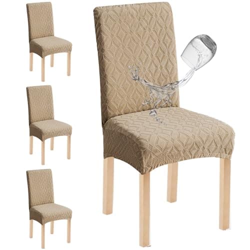 Genina Waterproof Chair Covers for Dining Room Set of 4, Removable Washable Chair Slipcover Protectors, Khaki - Image 1