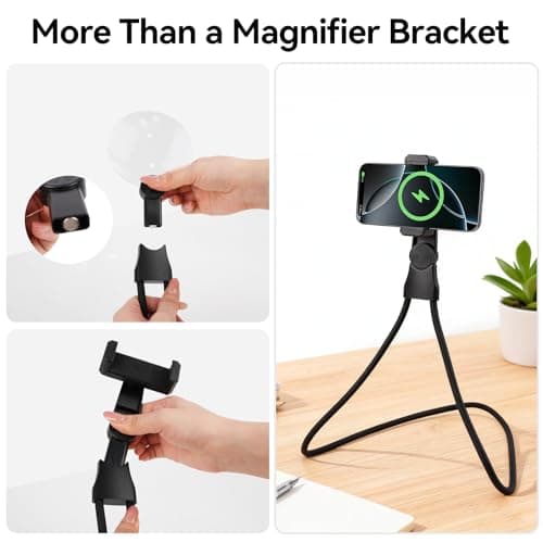 2 in 1 Hands Free Magnifying Glass, Desktop Cell Phone Stand, 10X 20X Magnifying Glass for Reading, Flexible Lazy Bracket DIY Free Rotating on Table, for Sewing, Cross-Stitching - Thumbnail 4