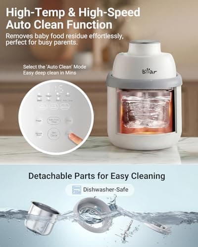 Bear NutriEase AllStage Stainless Steel Baby Food Maker Steamer and Blender, Truly OneStep Baby Food Processor Puree Maker Grinder Mills, Auto Cooking&Grinding for Healthy Homemade Baby Food, BPA-Free - Thumbnail 6
