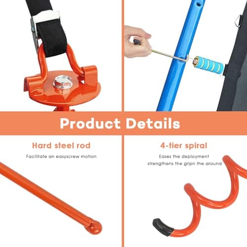 MIXXIDEA 11.4 Inch Gound Anchors Screw in, Metal Spiral Earth Anchors Kit, Heavy Duty Folding Ring Spiral Dog Tie Out Stake, Ground Stakes for Tent Trampolines, Garden Fence, Sheds, Swings (Orange) - Thumbnail 3