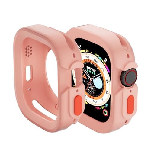SDOCEBF Slim Flexible TPU Shockproof Bumper Cover, Rugged Case for iWatch Apple Watch Ultra 2/3, Raised Edge Ultra Thin Full Protection Lightweight Case, Pink