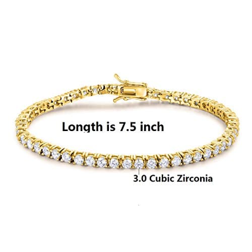Gemsme 18K Gold Plated 3.0 Cubic Zirconia Classic Tennis Bracelet for Women and Men 7.5 Inch - Thumbnail 2