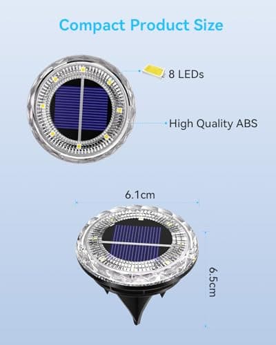 Krinzitt 12 Pack Mini Solar Powered Ground Lights, Bright LED Solar Lights Outdoor Waterproof for Landscape Decoration, Pathway Lighting for Garden Walkway Driveway（Cool White） - Thumbnail 5