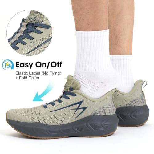 OL OUTJET LEGEND Men's Slip-On Walking Shoes Breathable Running Sneakers Hands-Free Cushion Tennis Shoes Non-Slip Gym Workout Sports Athletic Cross Training Fashion Wide Toe Sneakers Khaki - Thumbnail 2