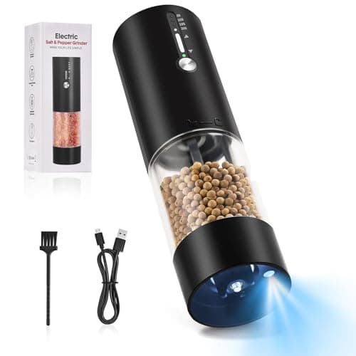 Hxro Electric Salt and Pepper Grinder, 120ml Capacity, 4 Level Timer, Salt and Pepper Mill with LED, USB Rechargeable, Adjustable Coarseness Grinder for Kitchen - Image 1