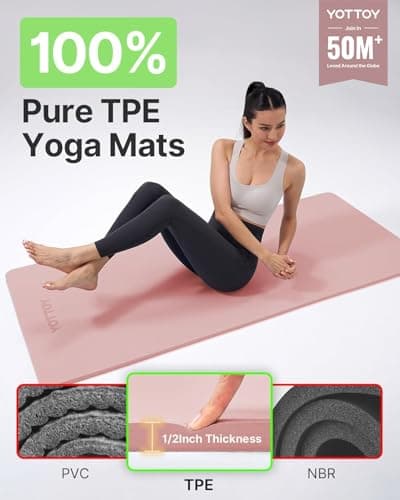 YOTTOY Yoga Mat，Extra Thick Yoga Mat (1/2inch),Professional TPE Exercise Mat,Non-Slip Workout Mat for Yoga, Pilates, Fitness, Barefoot Workouts, Home Gym Studio with Strap - Thumbnail 2
