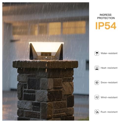 MVBT Solar Post Lights Outdoor, 11" Outdoor Pillar Lights, IP54 Waterproof Solar Powered Column Lamp, Dusk to Dawn Modern Post Light, 3000K LED Bulb Round Column Lighting for Driveway Patio Deck Yard - Thumbnail 4
