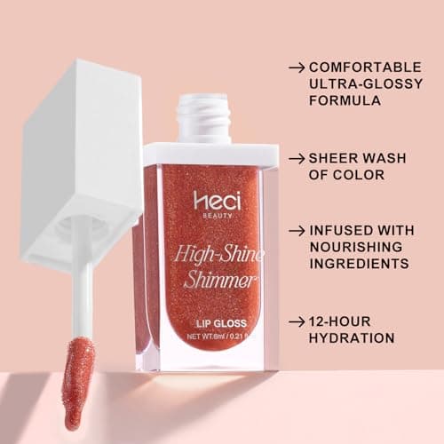 HECI BEAUTY Glitter Gloss Bling Lip Gloss, Hydrating High Shine Lipgloss for Women, Non-Sticky Plumping Lip Oil with Vitamin E, Long Lasting Shimmer Finish for Daily Makeup, Sunset Orange, 0.21 fl oz - Thumbnail 5