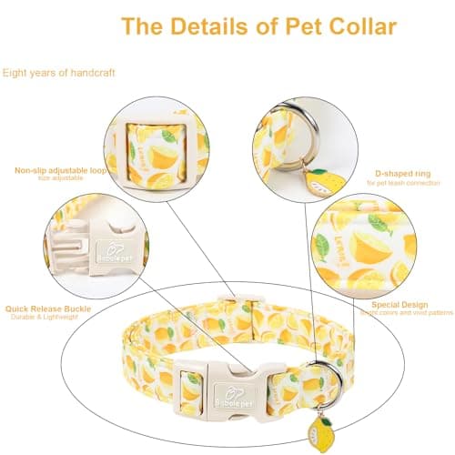 Babole Pet Summer Dog Collar Yellow Lemon Dog Collars for Large Dogs - Lightweight Adjustable Cute Male Female Dogs Everyday Collar with Safety Buckle L - Thumbnail 3