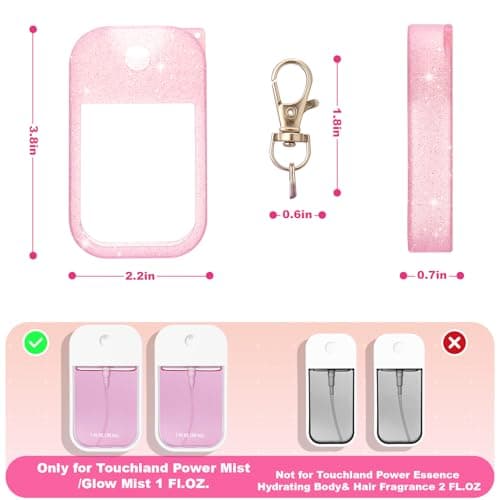 Palksky Hand Sanitizer Spray Case for Touchland,Protective Case with Keychain for Power Mist and Glow Mist1 fl oz(Glitter Sequin Pink and Blush Beige),Travel Size - Thumbnail 2