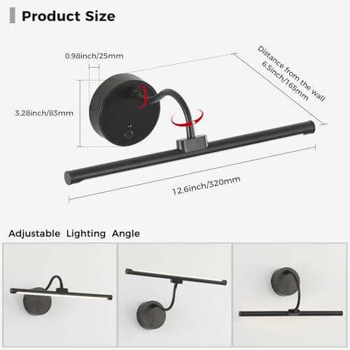 7Degobii Wireless Picture Light 13.5 inch for Gallery Walls 2 Set– Easy-Install, Battery-Powered Frame Light for Paintings, Portraits, and Home Decor Black - Thumbnail 6