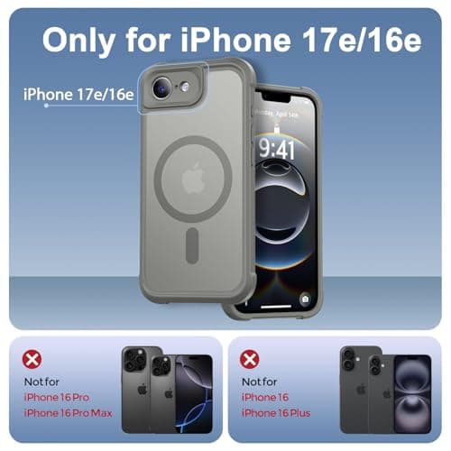 Thomo Magnetic for iPhone 17e Case/iPhone 16e Case, [Full Camera Protection] [Compatible with Magsafe] Military-Grade Shockproof, Anti-Fingerprint Translucent Matte Phone Case,Titanium Gray - Thumbnail 2