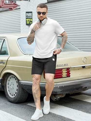 JEMLDL Men's 2 Piece Casual Loungewear Set Short Sleeve Shirt & Shorts Summer Outfits Soft Track Suit for Home Vacation Beach White M - Thumbnail 6
