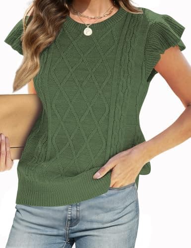 CiCiBird Short Sleeve Sweater for Women Knit Spring Summer Tops 2026 Crewneck Lightweight Clothes Business Casual Outfits Army Green M - Image 1
