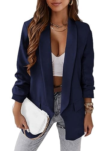 KIRUNDO Oversized Blazers for Women Business Casual 2026 Spring Fall Fashion Long Sleeve Open Front Work Office Suit Jackets(Dark Blue, Small) - Image 1