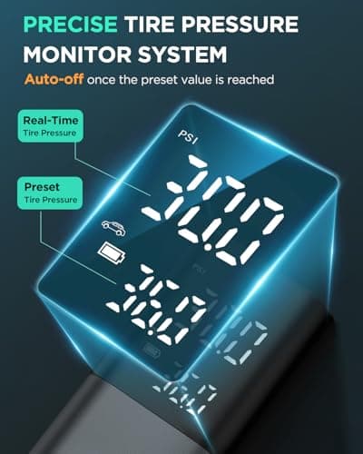 Tire Inflator Portable Air Compressor, 150PSI Air Pump For Car Tires with Accurate Tire Pressure Gauge, Cordless Air Compressor for Car, Motorcycle, Bike, Balls and More, Smart Autostop - Thumbnail 6