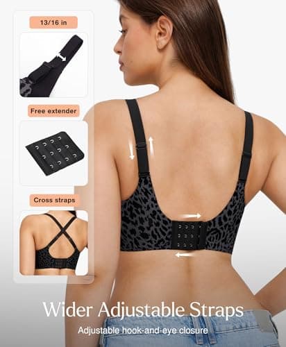 Popilush Push Up Bras for Women - Seamless No Underwire Plunge Deep V Bralette with Adjustable Straps Everyday Comfortable T-Shirt Bra Leopard Black - Thumbnail 4