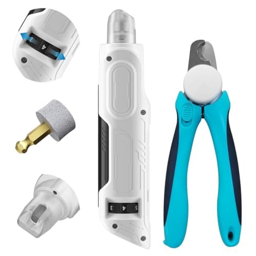 PAPIFEED Pet Nail Grinder with Nail Clipper Kit, 6 Speed Adjustable Dog Nail Trimmer with LED Light, Rechargeable Pet Nail File with Dust Proof & Type-C Charging (White)