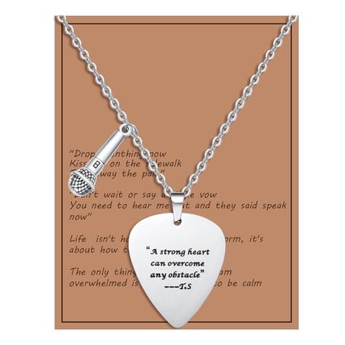 COTATI Quotes Guitar Pick Necklace Outfits Jewelry Accessories Inspired Fans Gift Merch (A strong heart can overcome any obstacle)