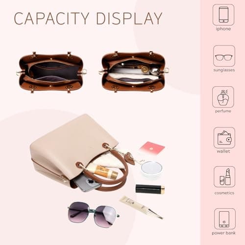 BASABELA Top-handle Purses and Handbags for Women, Vegan Leather Satchel Bag, Water Resistant Fashion Ladies Shoulder Tote Bag with Detachable Strap for Casual Travel Work Dating Shopping - Thumbnail 3