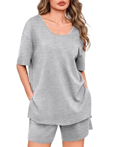 Totatuit Matching Sets for Women Summer 2 Piece Outfits Oversized Tee and Bermuda Shorts Lounge Set Comfy Sleepwear for Travel and Daily Wear Grey X-Large - Image 1
