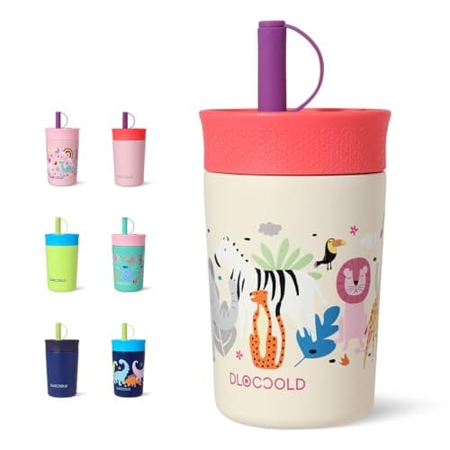 DLOCCOLD 12 oz Insulated Stainless Steel Straw Tumbler, Reusable Sippy Cup With Leak-Proof Spill Resistant Flexible Straw Lid, Cups, Easy to Clean, Water Bottle, Great for Travel, Home - Image 1