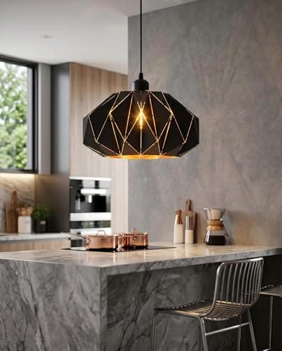 Omgomne Industrial Black Pendant Lights Kitchen Island,11.8" Metal Dome Hanging Lighting Fixture Modern Wire Cutting Hollow Out Chandelier for Dining Living Room Bar Counter Restaurant,E26 - Image 1