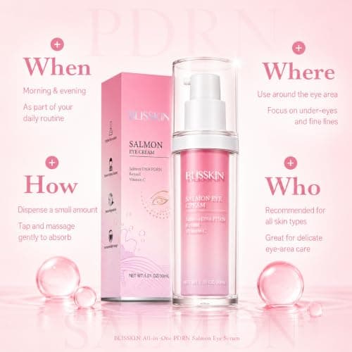 Blisskin Salmon DNA PDRN & Pink Peptide Eye Cream A Soothing Moisturizer Improves Uneven Skin Tone, Formulated With Peptides, Niacinamide, and Vitamin E for Hydrated, Calm Skin, 30ml - Thumbnail 6