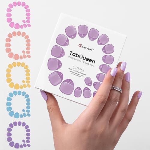 CurvLife TabQueen Extra Strong Press On Nail Adhesive Tabs, 10 Sheets 180PCS 18 Sizes, Strong Hold Nail Glue Stickers, 0.3mm Ultra-Thin Sticky Tabs, Waterproof, Easy Peel, Gentle Removal