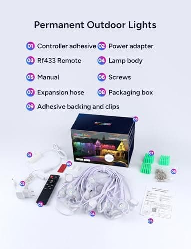 olivilily Permanent Outdoor Lights, 150ft with 90 LEDs Smart RGB, 68+ Scene Modes IP66 Waterproof, Alexa/Google Assistant Compatible Holiday Lighting for Christmas Halloween Patio Decor - Thumbnail 6