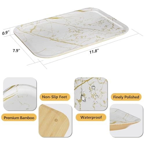 Weenson Bathroom Vanity Tray for Makeup Jewelry Candle Perfume Decor Toilet Tank, Serving Tray for Food Snacks, Kitchen Tray for Countertop Soap Dispenser Spice Coffee Nightstand11.8”L x 7.9”W x 0.8”H - Thumbnail 4