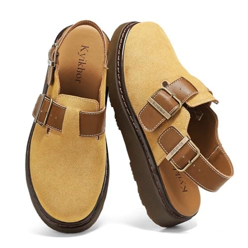 KYIKHOR Women's Suede Leather Loafer Slip-Ons|Genuine Suede Clogs for Women|Comfort Footbed Leather Mules Potato Shoes with Back Strap|Cute Office Casual Dress Shoes Yellow,6 M US
