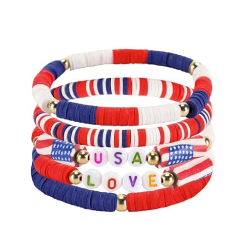 Patriotic Red White and Blue Bracelets, USA Love Bracelets, 4th of July Accessories Jewelry Gifts for Women Teens (LOVE USA) - Image 1