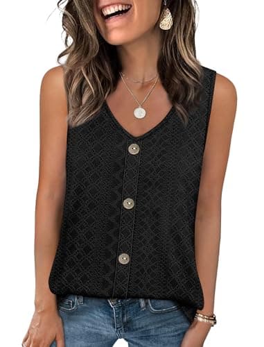 WIHOLL Tank Tops for Women Trendy Plus Size Tops Black Tank Top Woman Beach Vacation Summer Clothes Resort Wear 2026 Work Shirts Black 2XL - Thumbnail 4