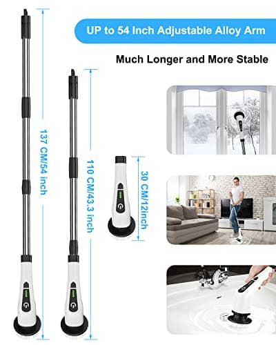 Leebein Electric Spin Scrubber, Cordless Cleaning Brush with 8 Replaceable Brush Heads, Tub and Floor Tile 360 Power Scrubber Dual Speed with Adjustable & Detachable Handle for Bathroom Kitchen Car - Thumbnail 3