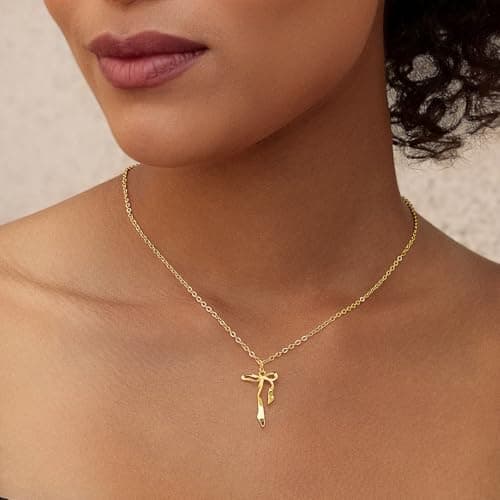 Cicy Bell Womens Gold Bow Necklace Trendy Charm Dainty Adjustable Choker Chain Cute Small Bowknot Pendant Necklace Birthday Mother's Day Jewelry Gifts - Thumbnail 3