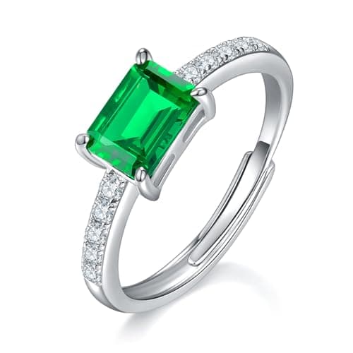 The Sparkle Sign 925 Sterling Silver Ring, Emerald Birthstone Ring, Fashionable Women's Gemstone Ring, Engagement Promise Ring, Anniversary Valentine's Day Gift, Adjustable Open Design,Evergreen Elegance - Image 1
