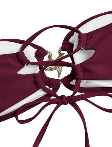 ZAFUL Women's Swimsuits Metallic Sparkly Glitter Shiny Starfish Metal Hardware High Cut Cheeky Bandeau Bikini Set Swimwear (Plum Pie XS) - Thumbnail 4