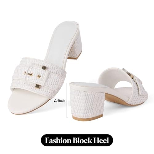 COMFITORIA Raffia Heeled Sandals Women Block Open Toe Slip on Mules - Thumbnail 4