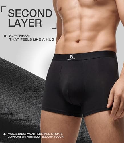 GLESTORE Mens Underwear Trunks Pack Modal Underwear for Men with Pouch Moisture Wicking Black&Red L - Thumbnail 4