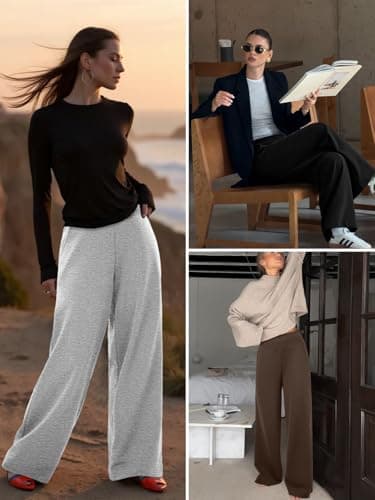 ATHMILE Navy Blue Sweatpants Womens Wide Leg High Waist Baggy Lounge Casual Pants Fall Winter Spring Clothes with Pockets - Thumbnail 5