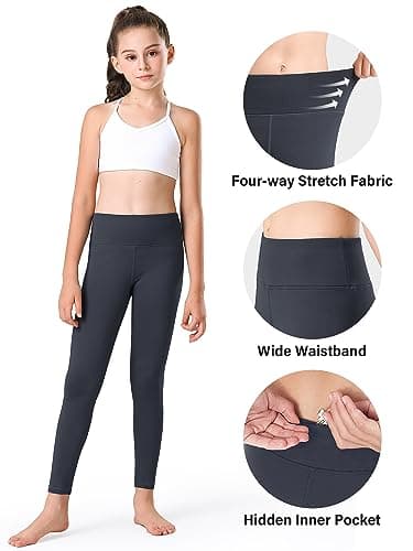 Stelle Girl's Fleece Lined Leggings Youth High Waist Warm Winter Athletic Yoga Pants with Hidden Pocket(Charcoal,XL) - Thumbnail 4