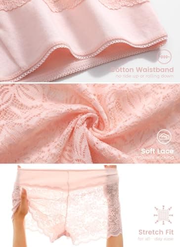 ALL OF SHE Lace Boyshort Sexy Underwear Womens Panties Cheeky Plus Size Lingerie Stretch Cotton Waistband S-3XL 5 Pack - Thumbnail 5