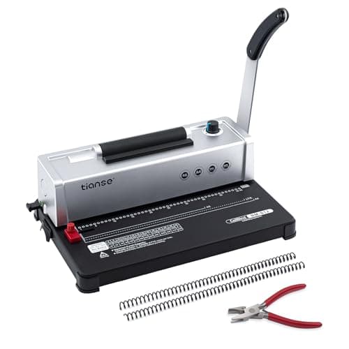 TIANSE Binding Machine, Spiral Coil Binder Machine, Manual Book Maker Punch Binder with Electric Coil Inserter,Suit for Letter Size / A4 / A5 with 100pcs 5/16'' Plastic Coil Binding Spines & Plier