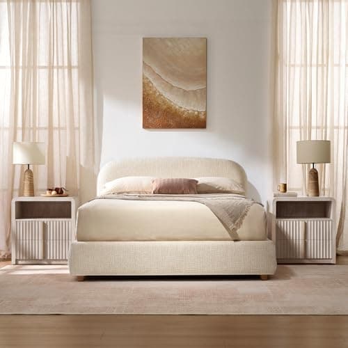 ModernMate Nightstand Set of 2, 23.6" Fluted Night Stand with 2 Drawers, Curve Profile Bedside Table with Solid Metal Handle, Thicken End Side Table for Bedroom, White Alder - Thumbnail 3