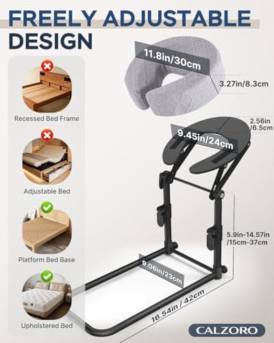 CALZORO Massage Headrest for Bed, Height Adjustable Massage Face Cradle At Home, Bed Massage Head Holder with Soft 5-Second Slow Rebound Face-Down Support Pillow, Headrest Bracket 180° Rotatable,Grey - Thumbnail 4