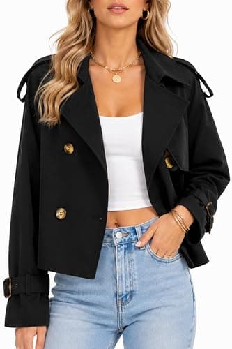 Orolay Women's Cropped Trench Coat Water Resistant Double Breasted Short Jacket Lightweight Summer Office Outerwear Black - Image 1